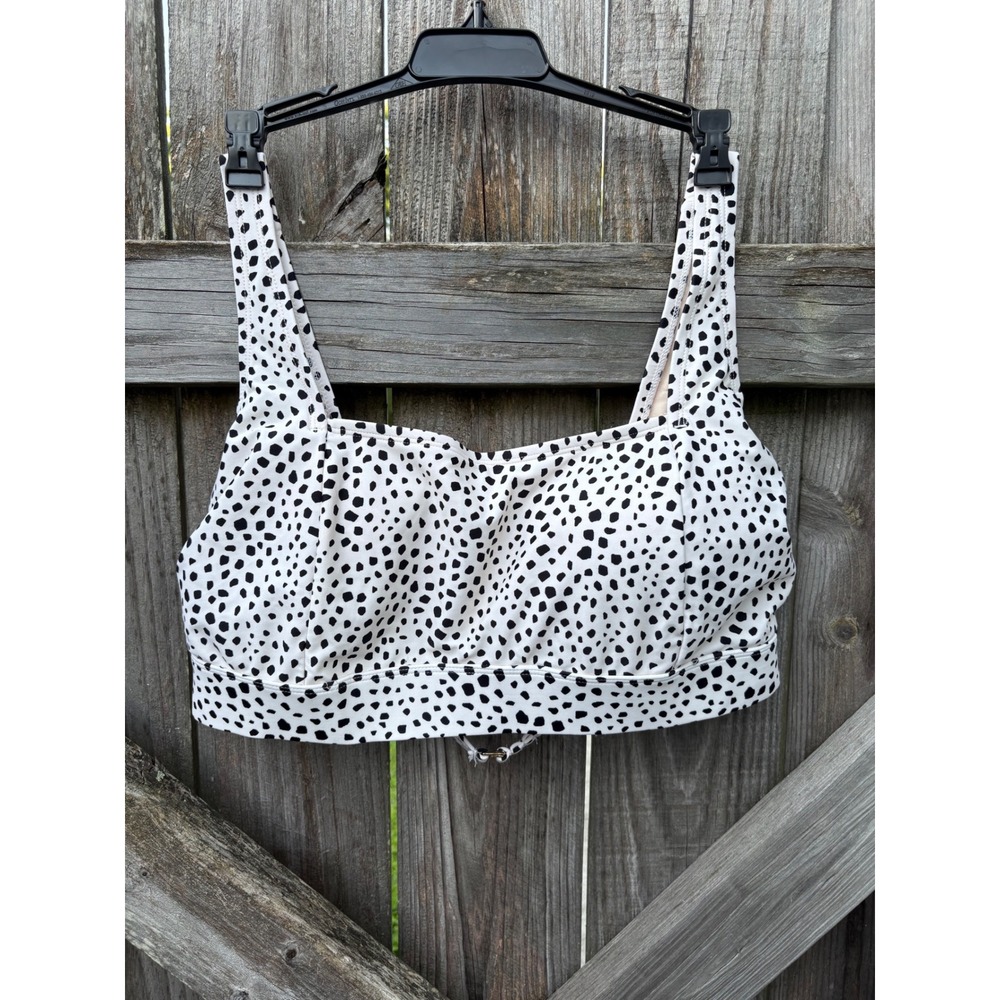 Kona Sol Womens Plus 2X Bikini Top Animal Spot Print Black White Longline Square
